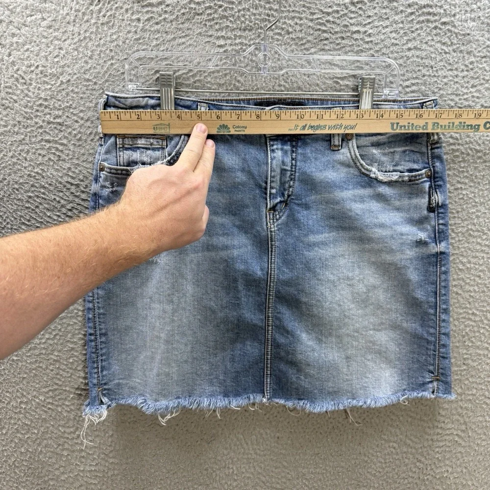 Silver Jeans Skirt Womens 8 Blue Francy Mini Stretch Raw Hem Distressed Denim